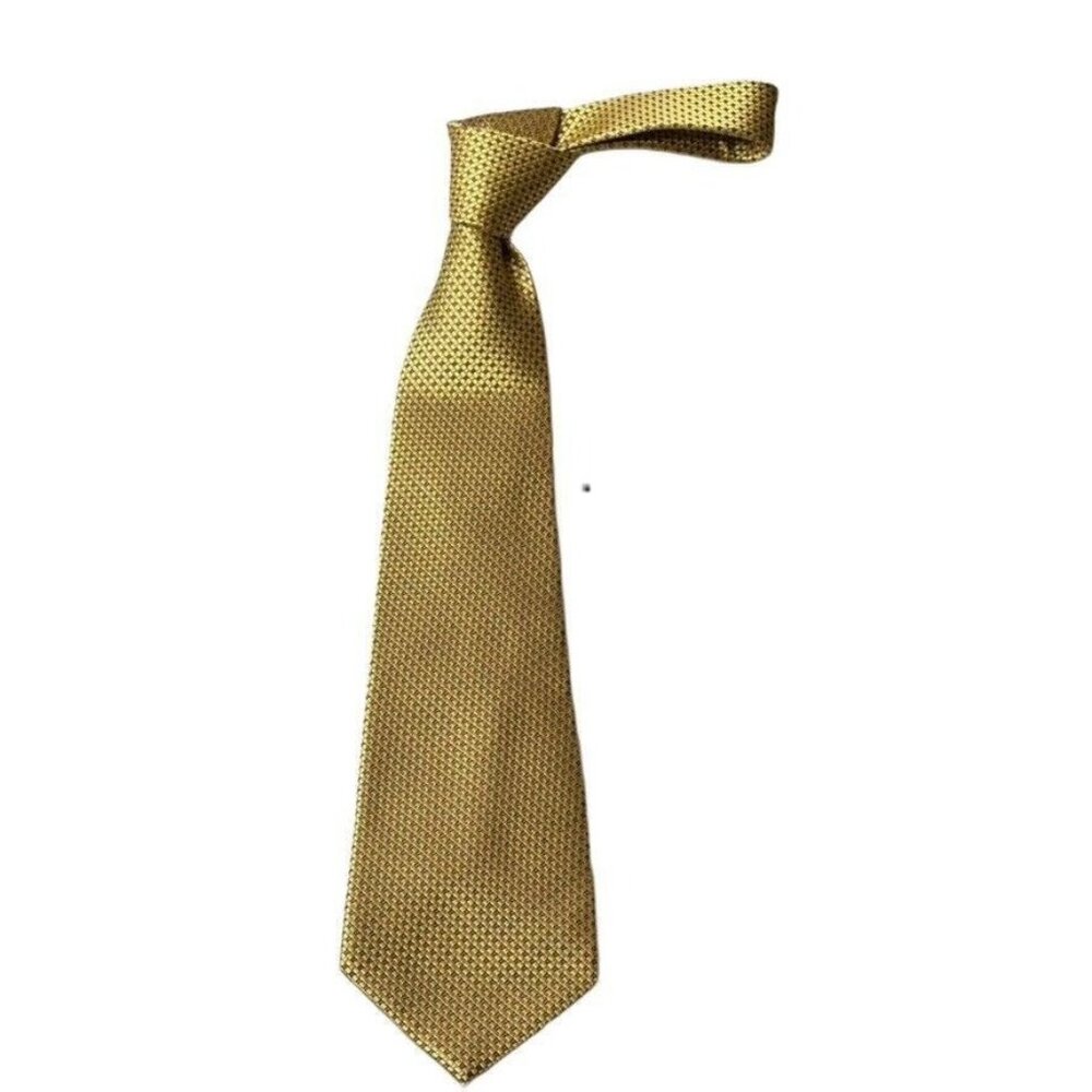Gold Geoffrey Beene Silk Tie With Geometric Pattern